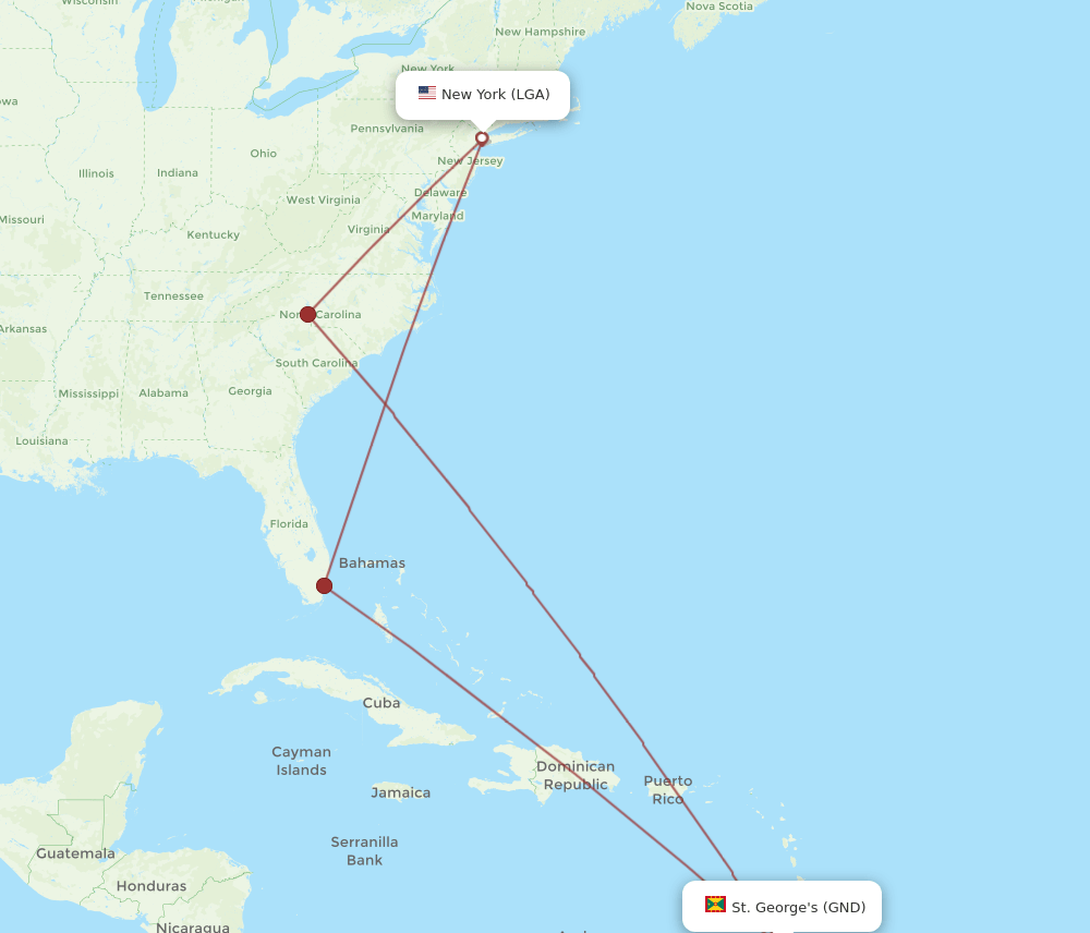 GND-LGA flight routes