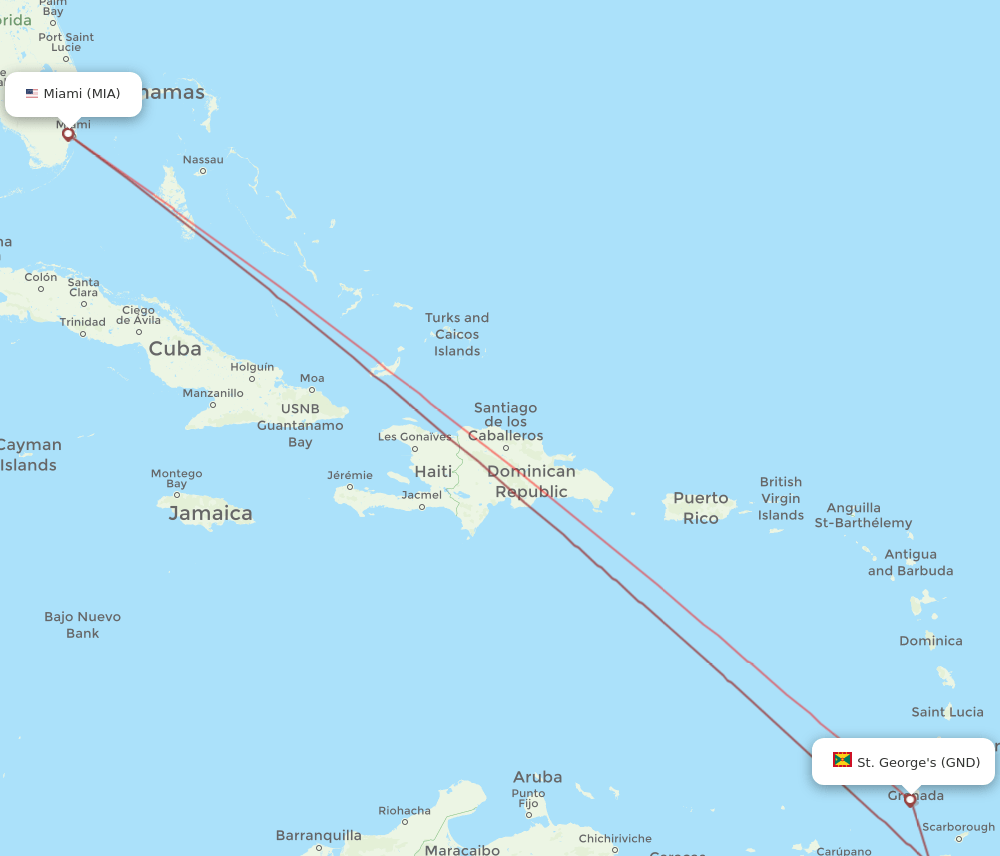 GND-MIA flight routes