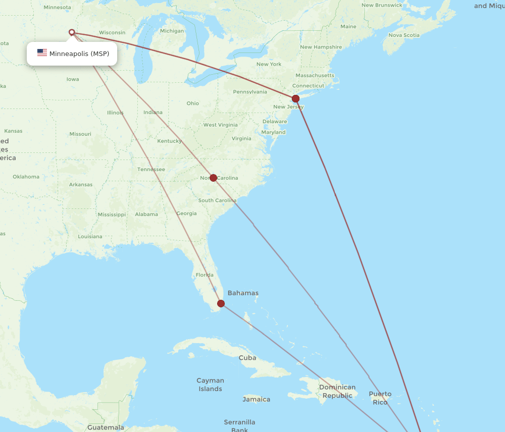 Minneapolis - St. George's route map and flight paths