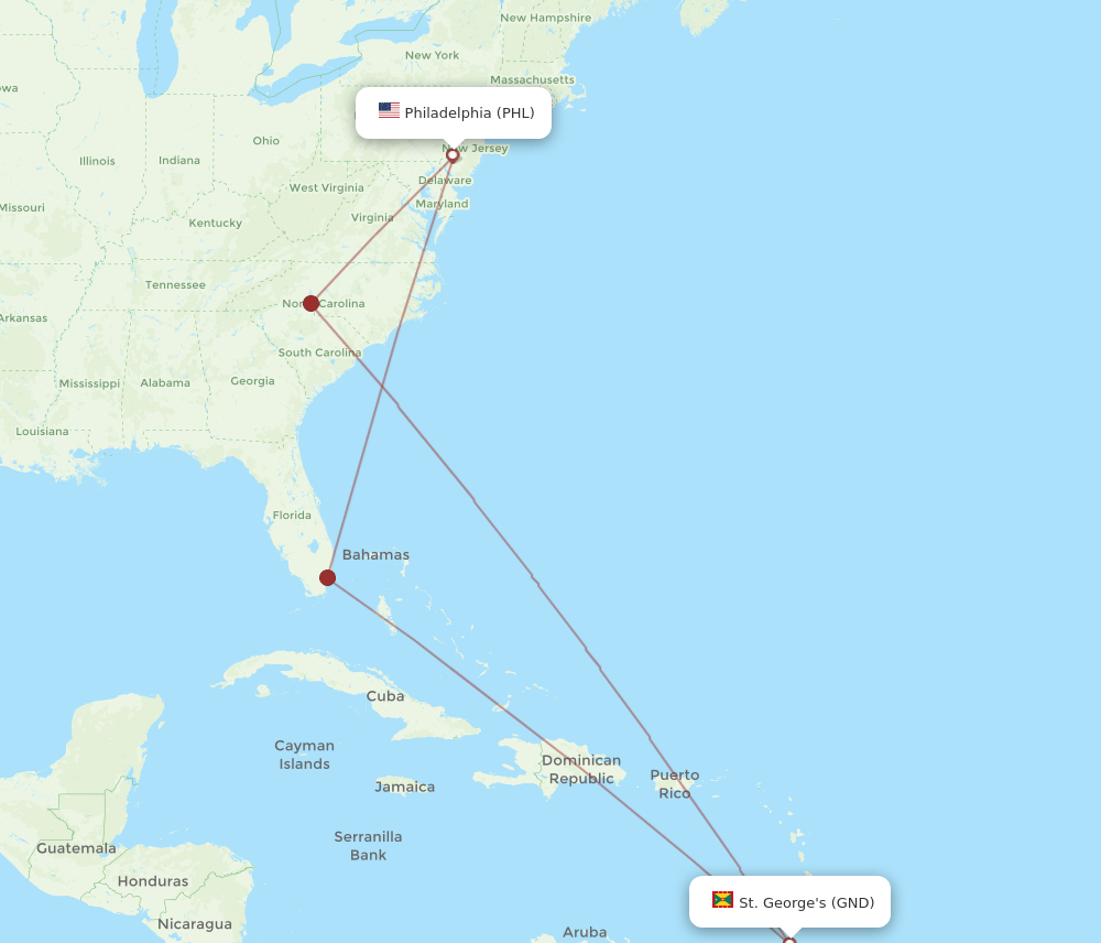 GND-PHL flight routes