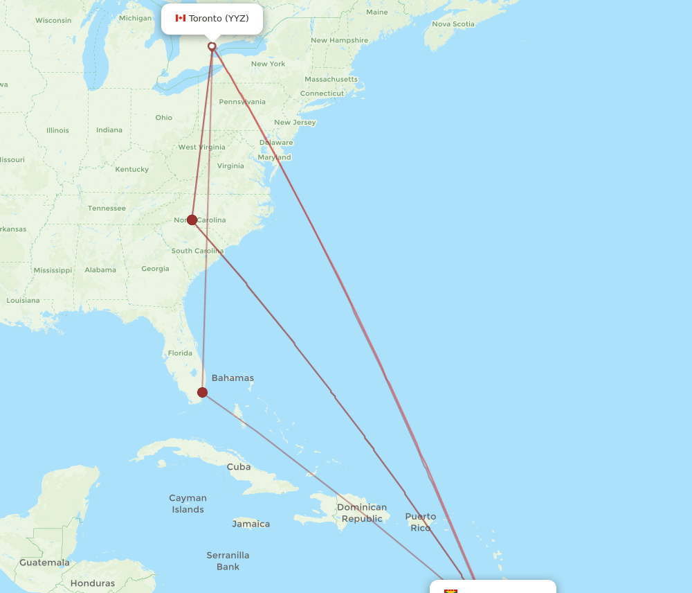 GND-YYZ flight routes