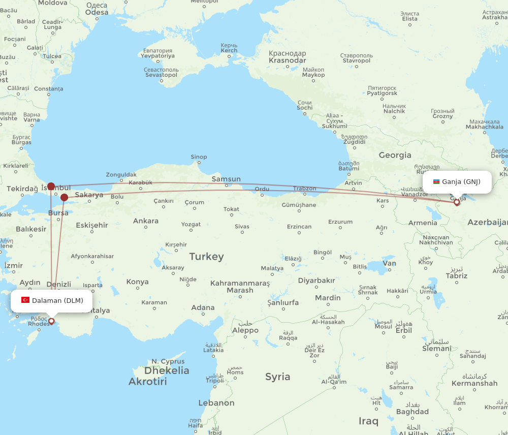 GNJ-DLM flight routes