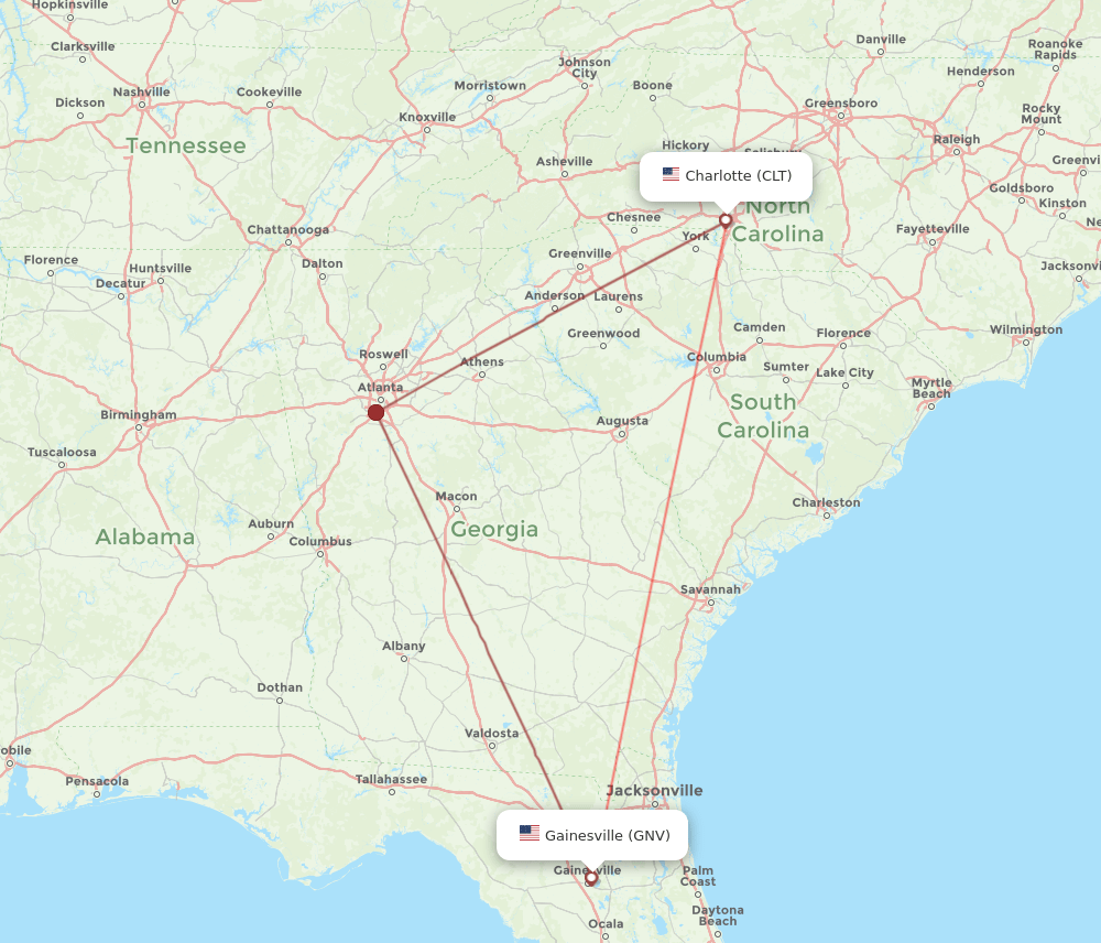 GNV-CLT flight routes
