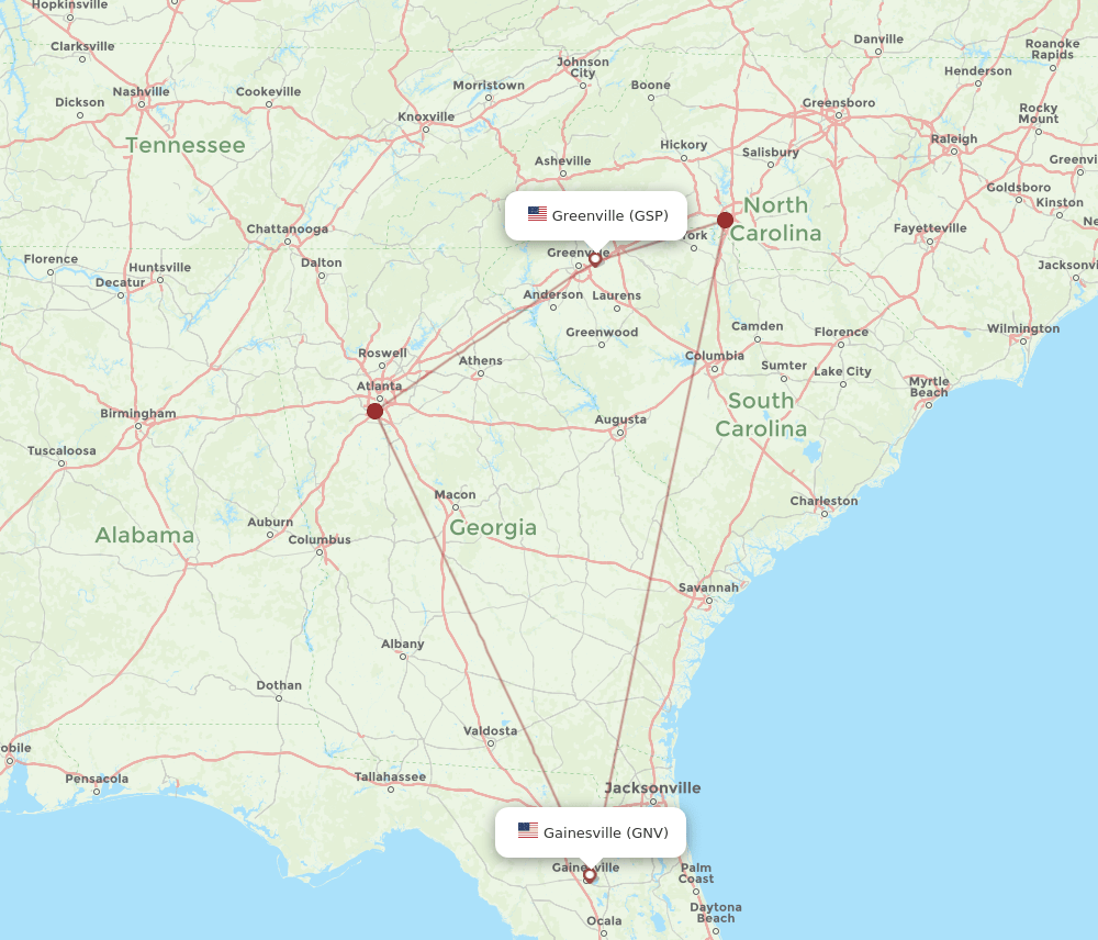 GNV-GSP flight routes