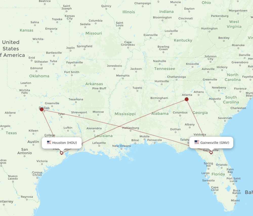 GNV-HOU flight routes