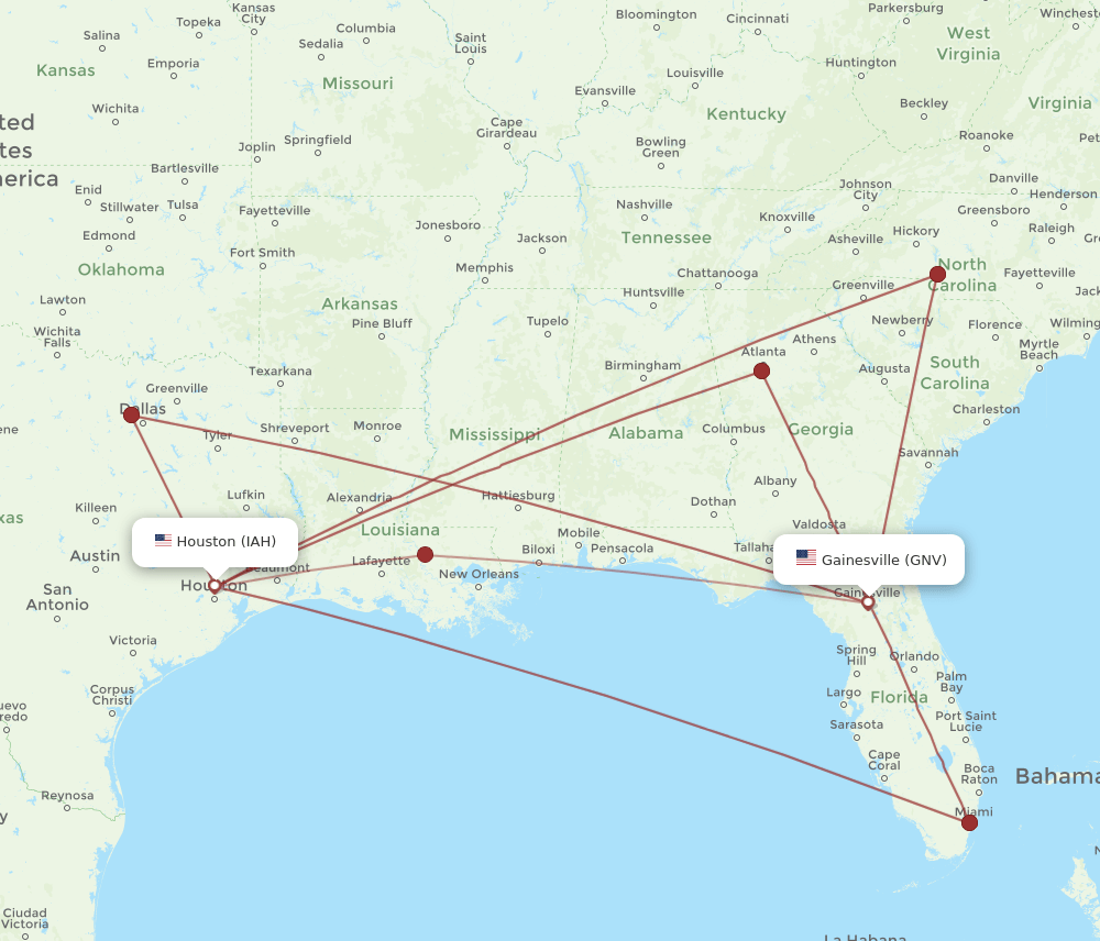 GNV-IAH flight routes