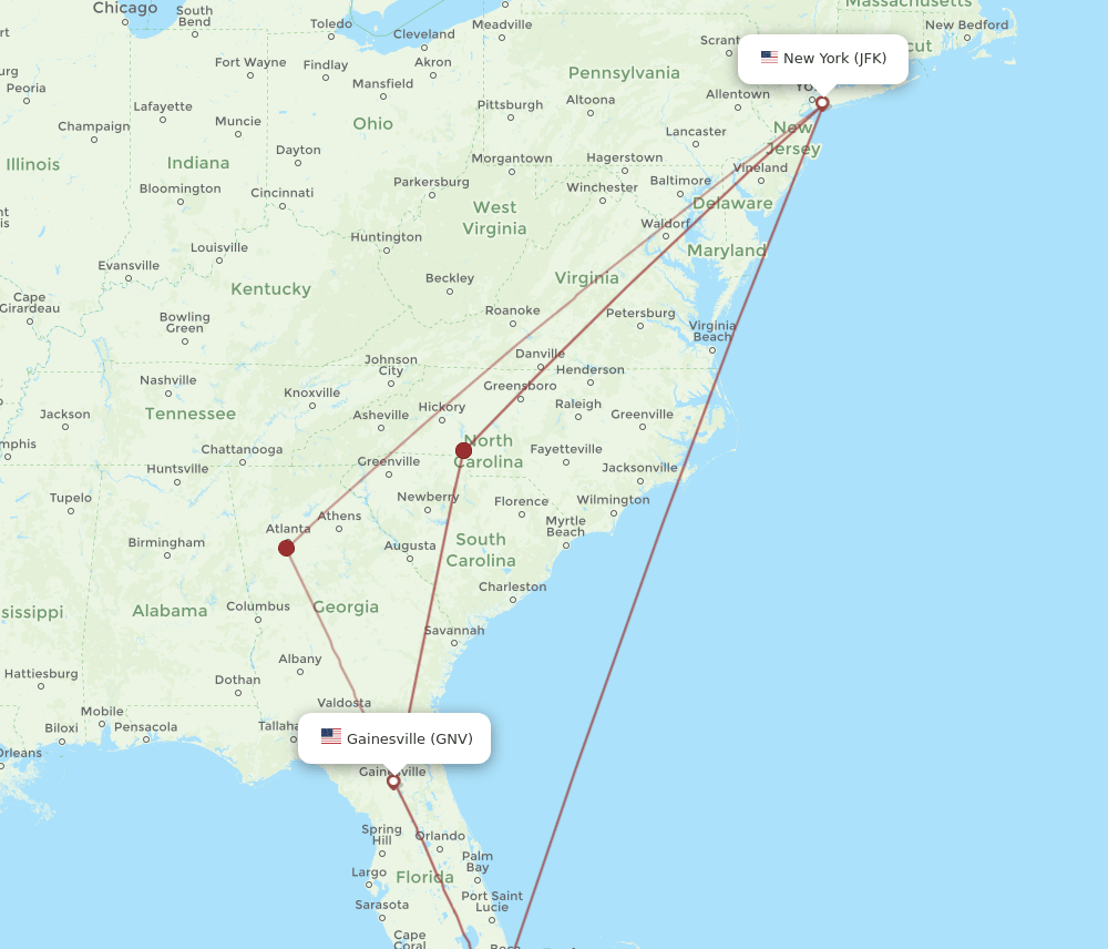 GNV-JFK flight routes