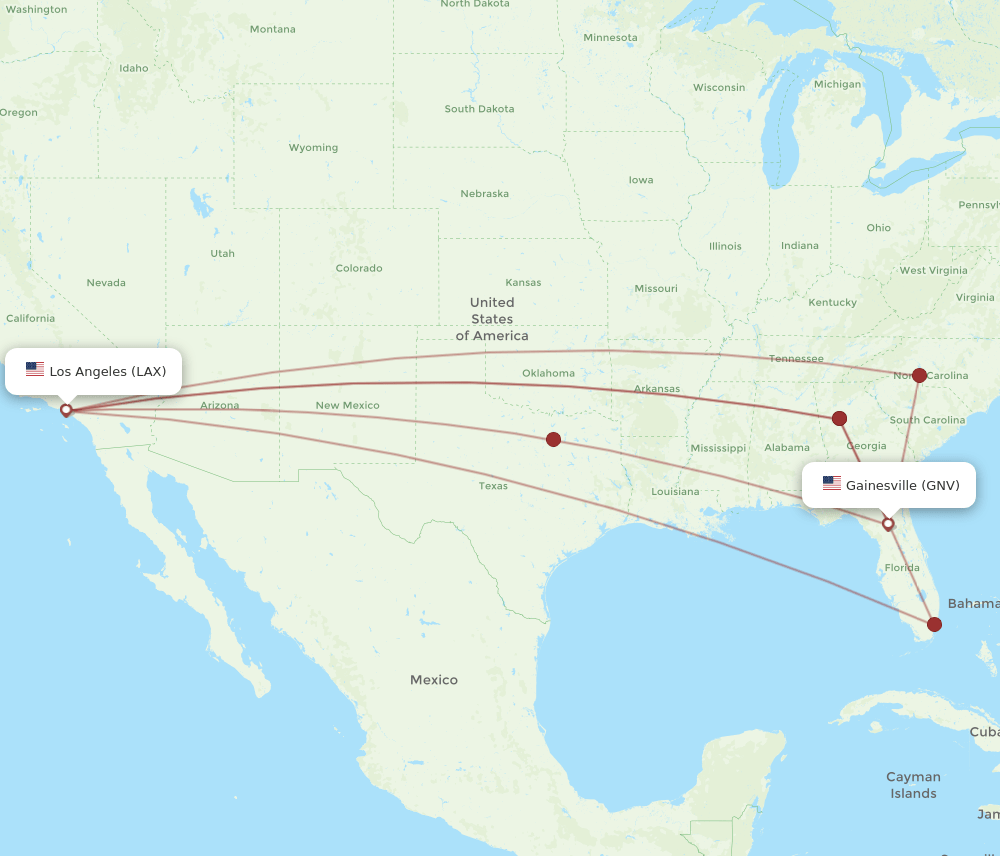 GNV-LAX flight routes