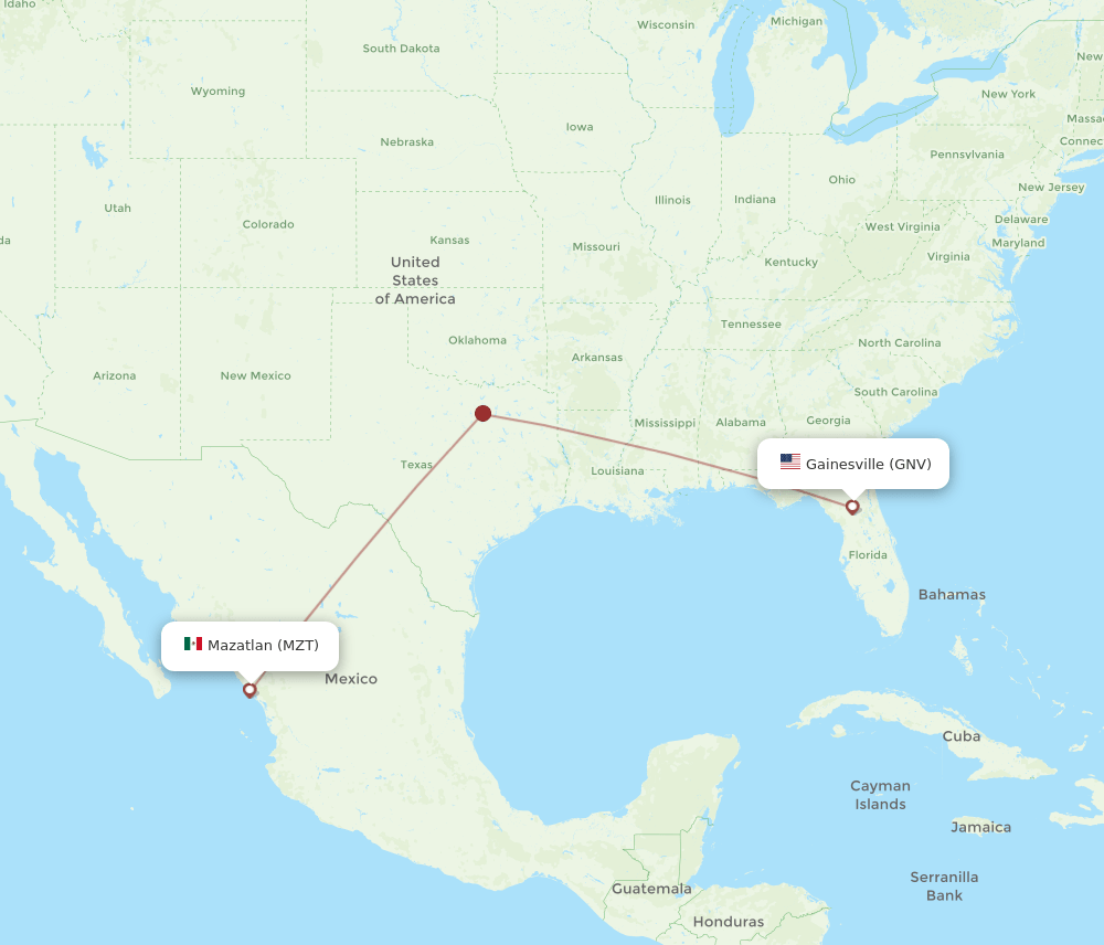 GNV to MZT flights and routes map