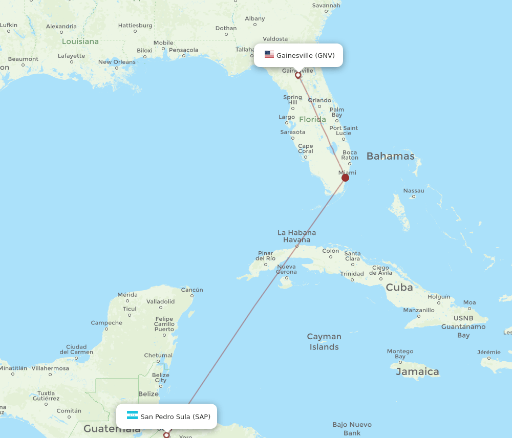 GNV to SAP flights and routes map
