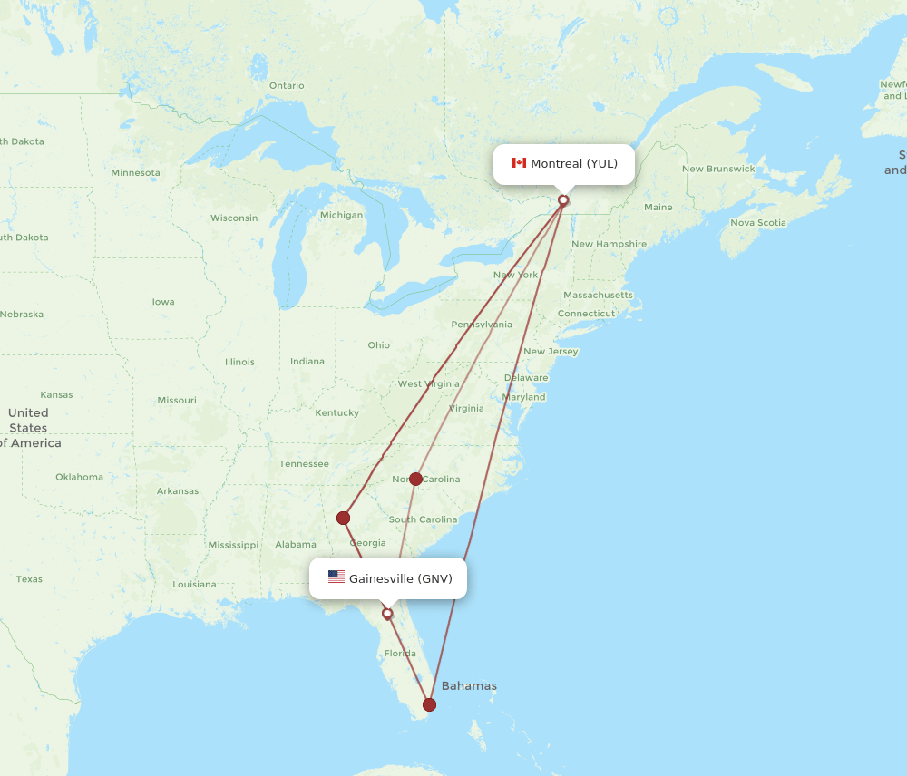 GNV-YUL flight routes