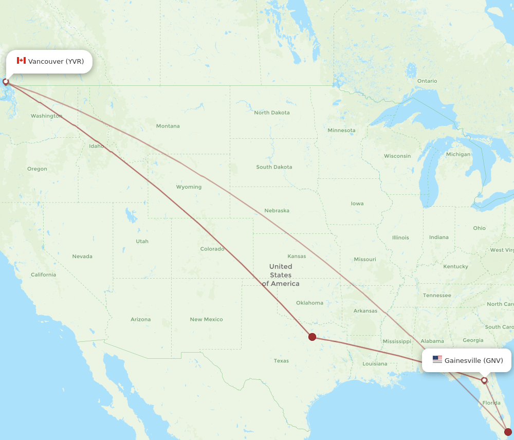 GNV-YVR flight routes