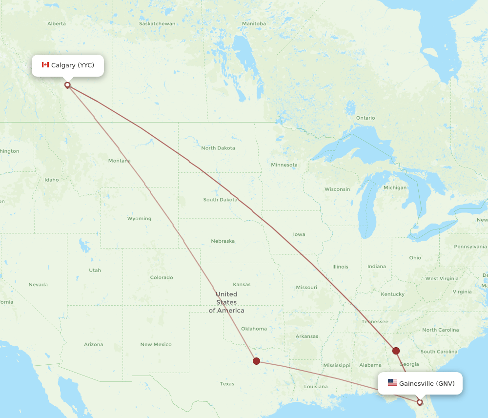 GNV-YYC flight routes