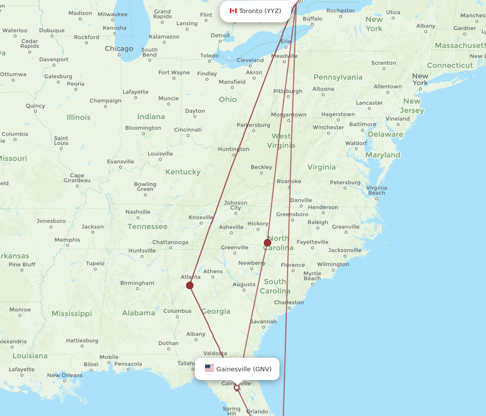 GNV-YYZ flight routes