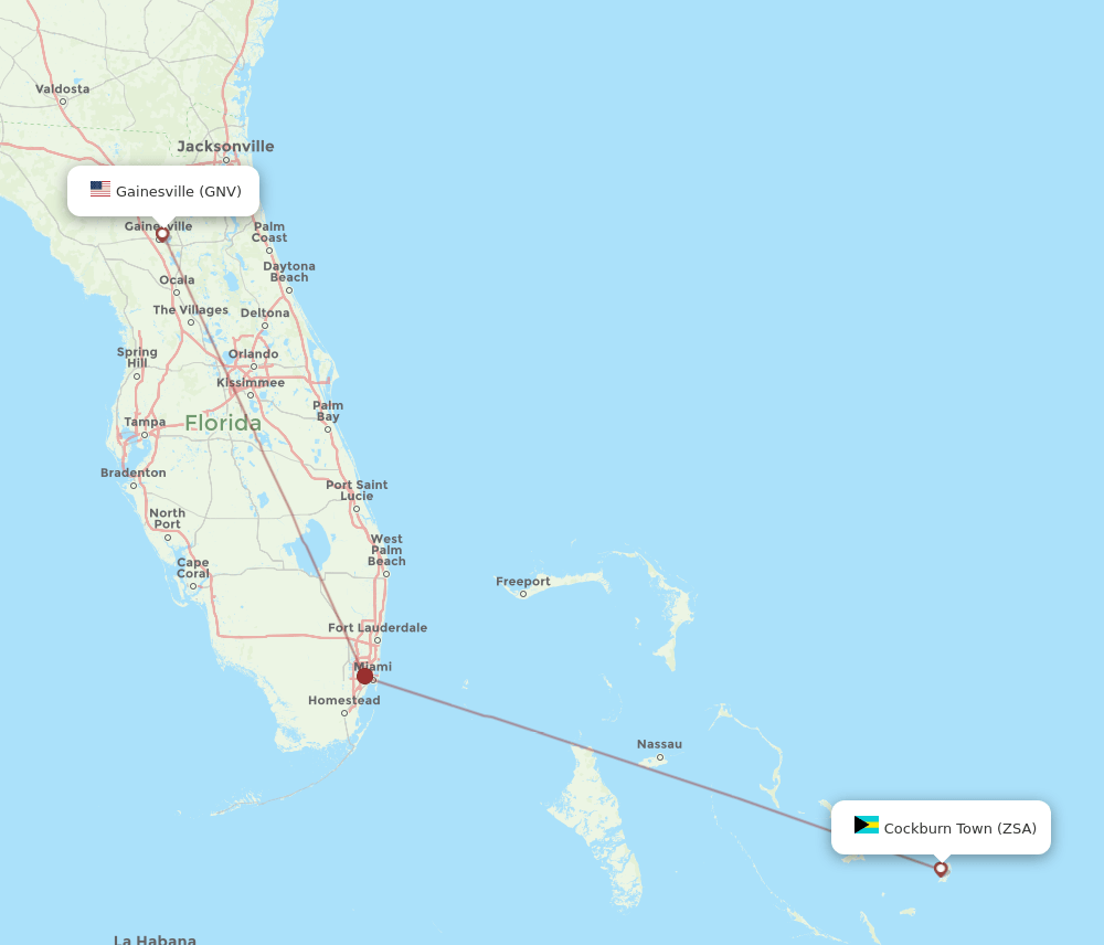 GNV to ZSA flights and routes map