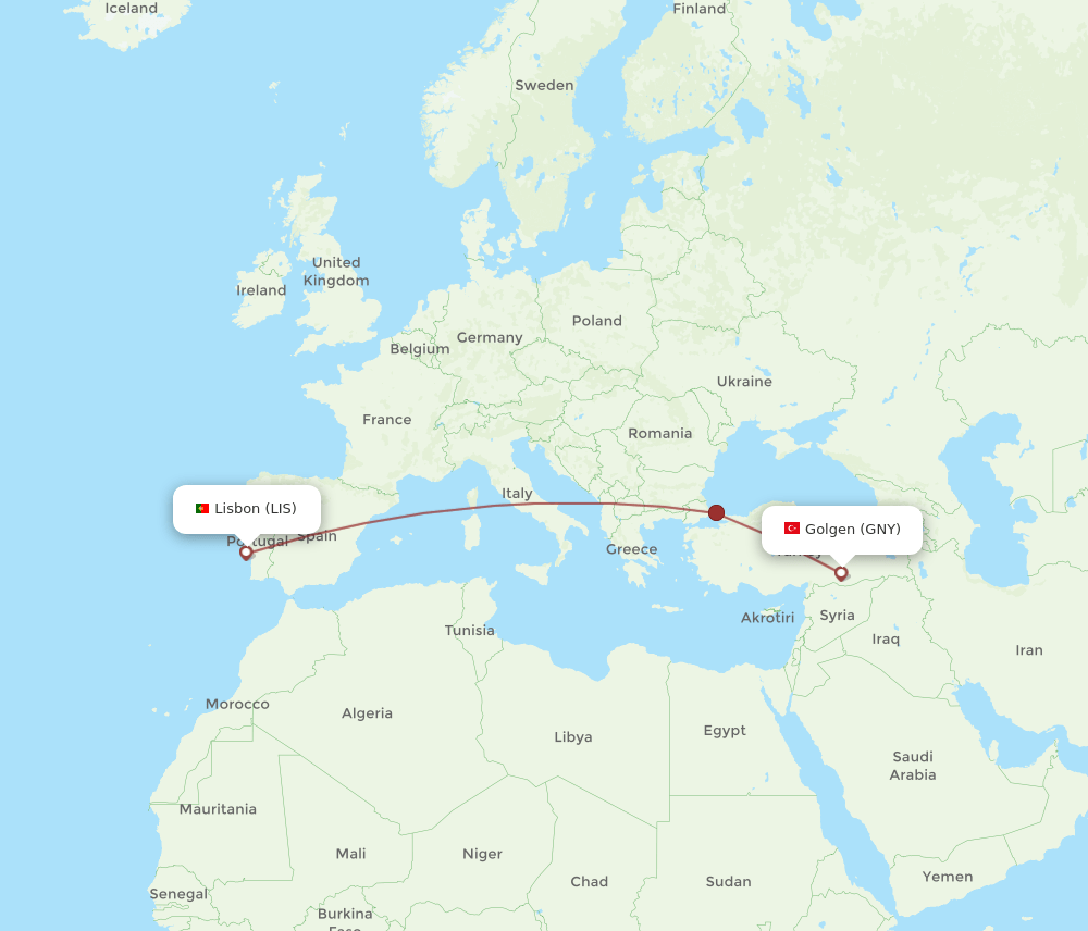 Lisbon - Golgen route map and flight paths