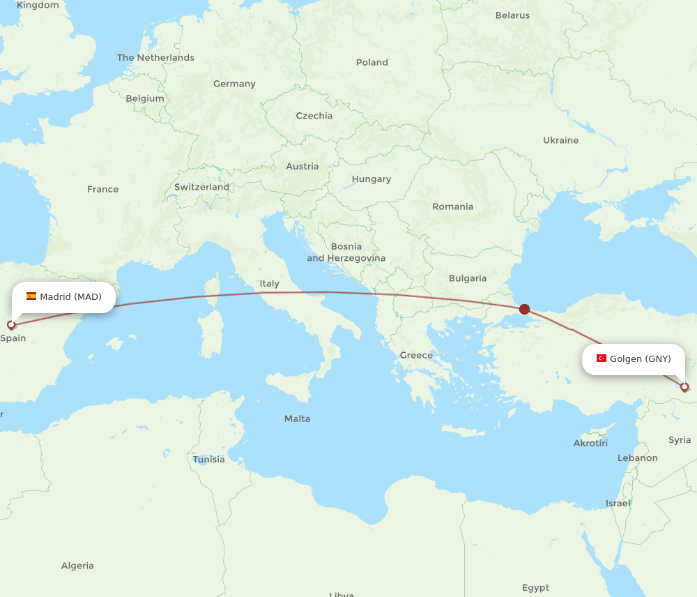 Madrid - Golgen route map and flight paths