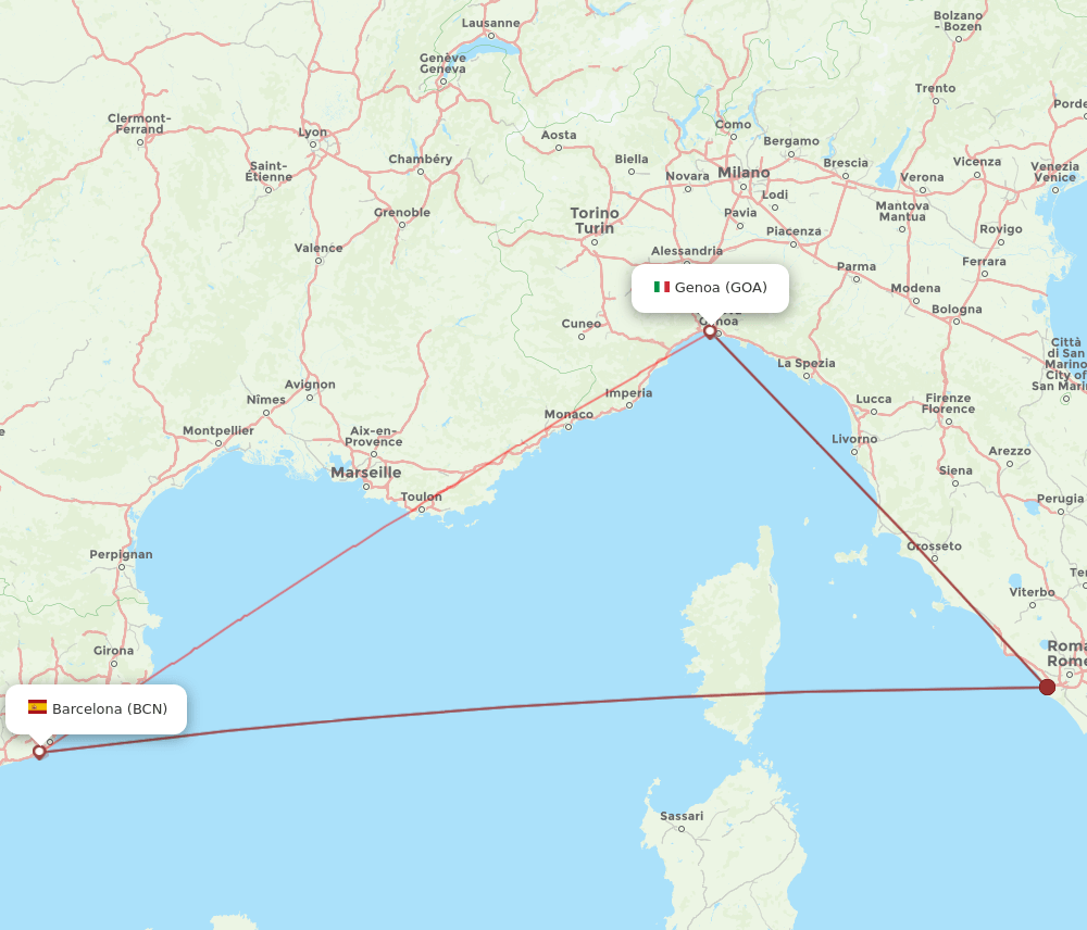 GOA-BCN flight routes