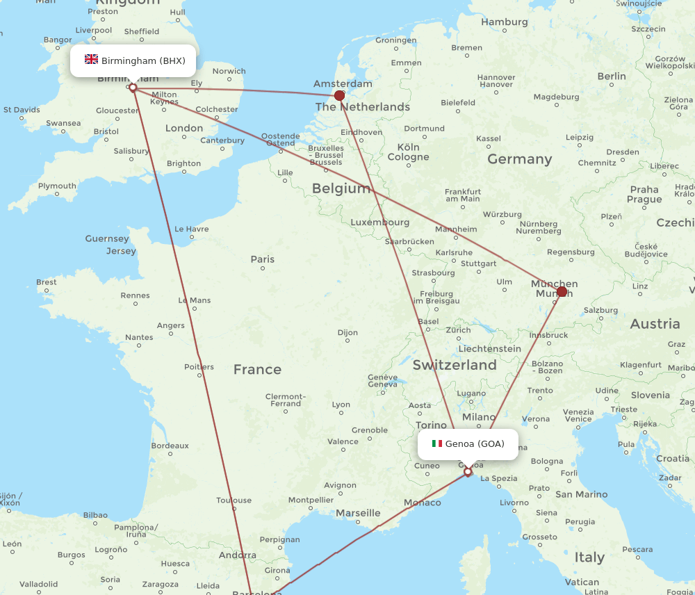 GOA-BHX flight routes