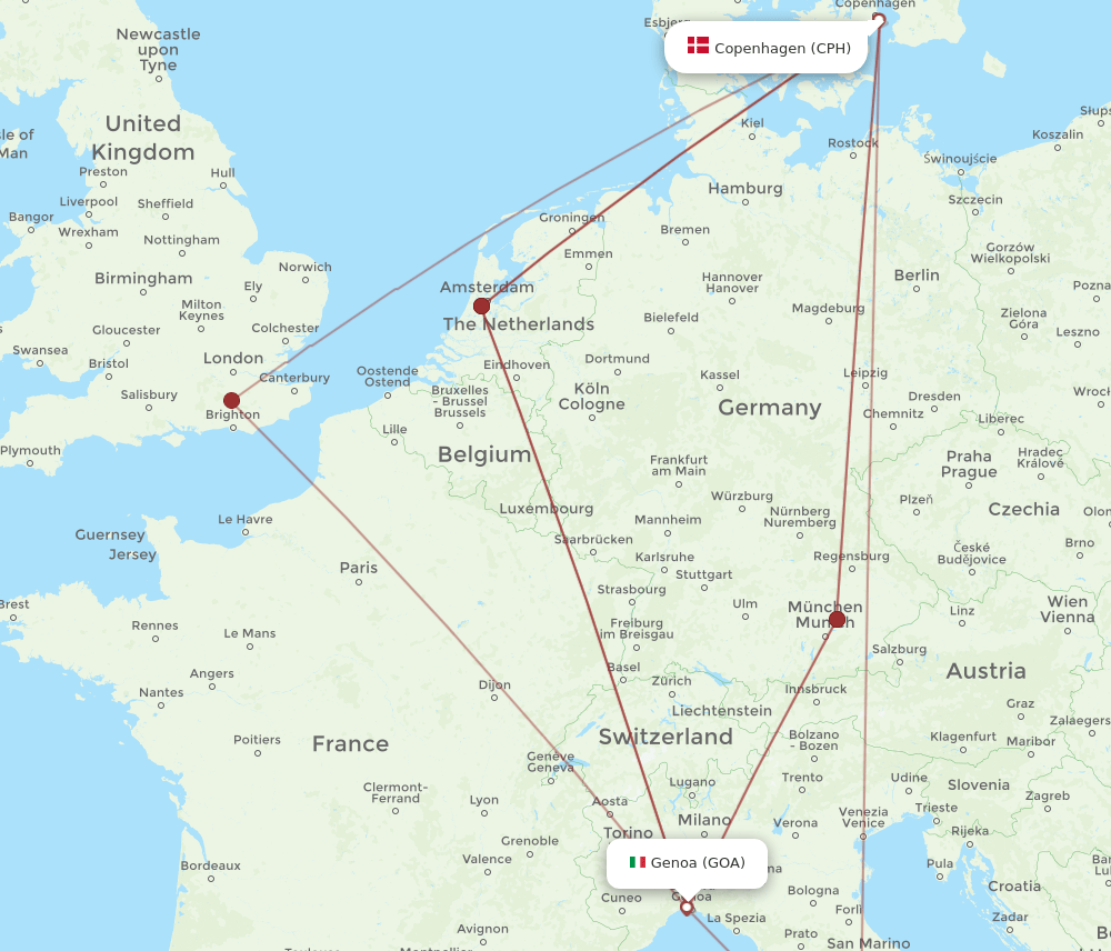 GOA-CPH flight routes