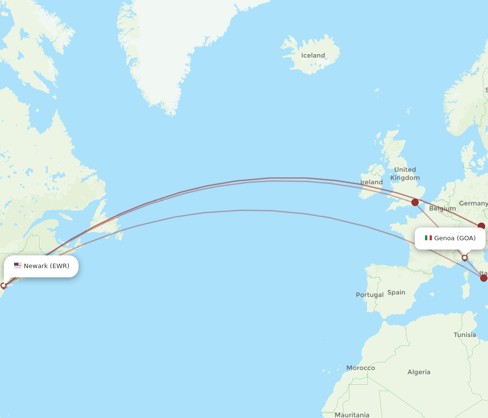 GOA-EWR flight routes