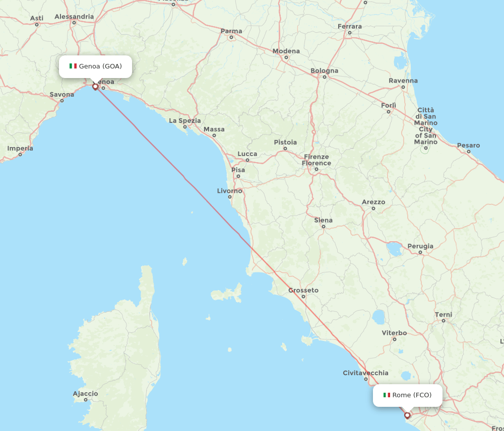Genoa - Rome route map and flight paths