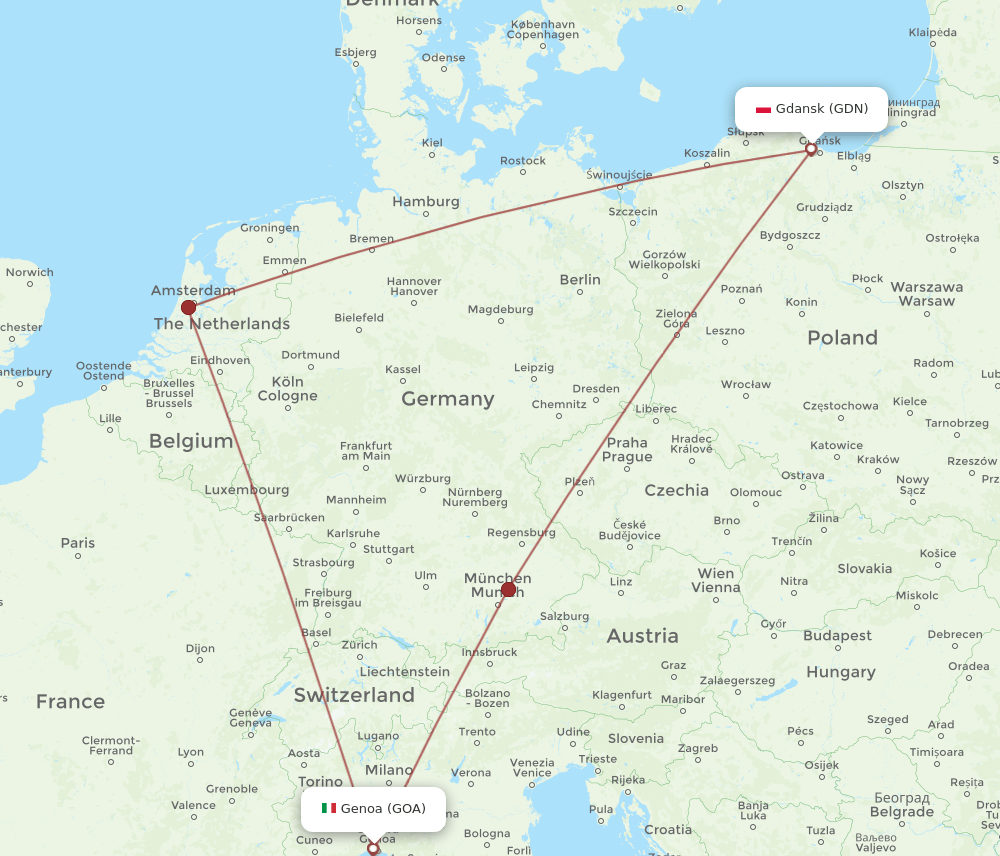 GOA to GDN flights and routes map
