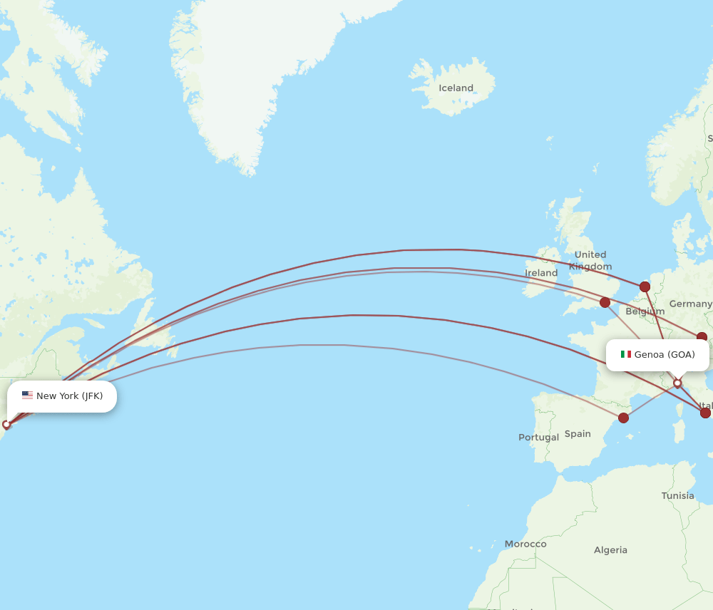 GOA to JFK flights and routes map