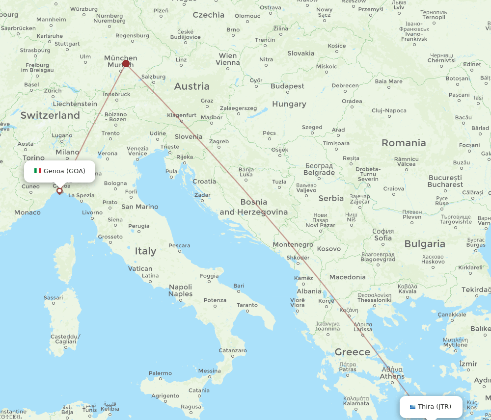 GOA to JTR flights and routes map