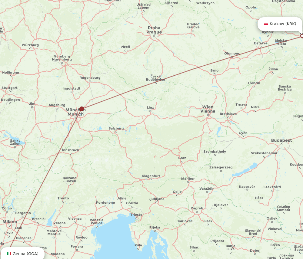 GOA to KRK flights and routes map