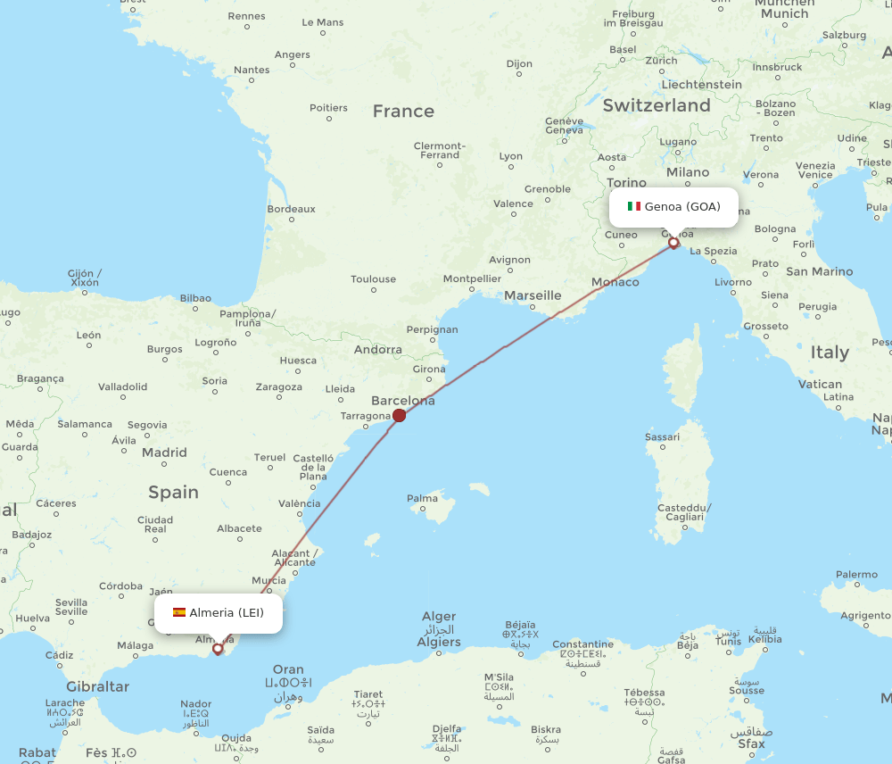 GOA-LEI flight routes