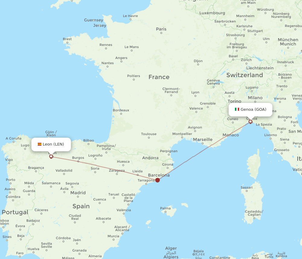 GOA to LEN flights and routes map
