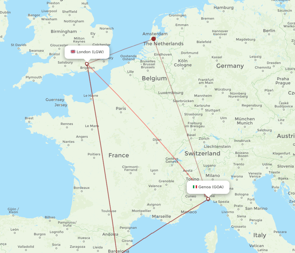 GOA-LGW flight routes