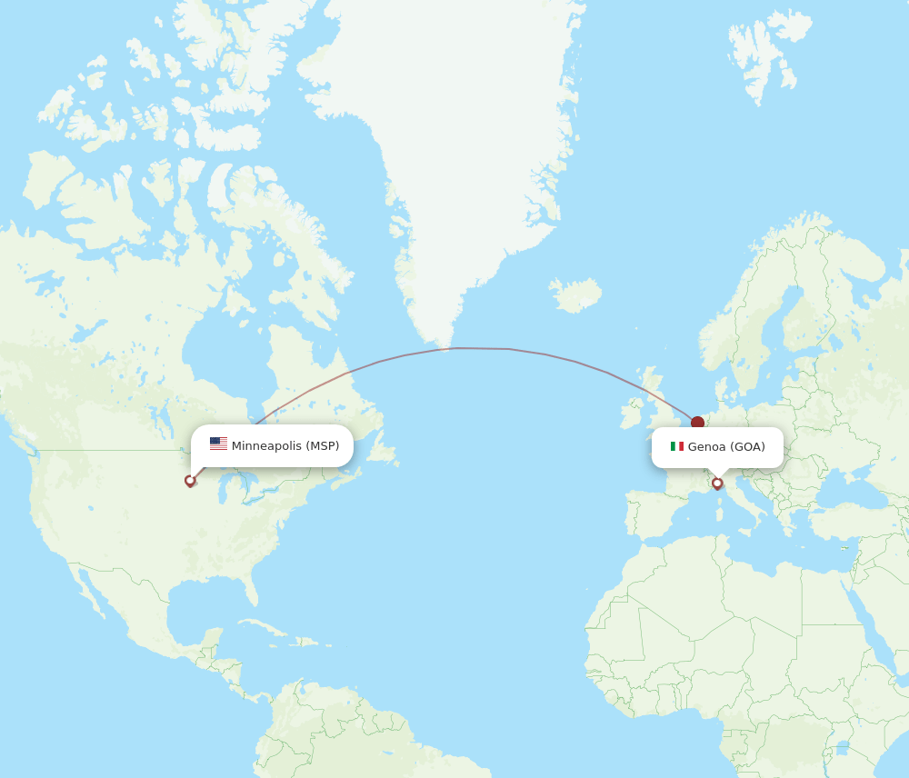 GOA to MSP flights and routes map
