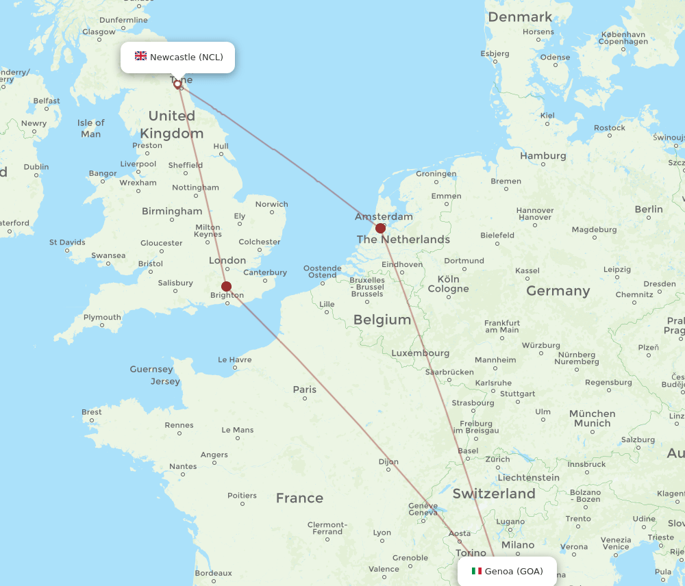 GOA-NCL flight routes