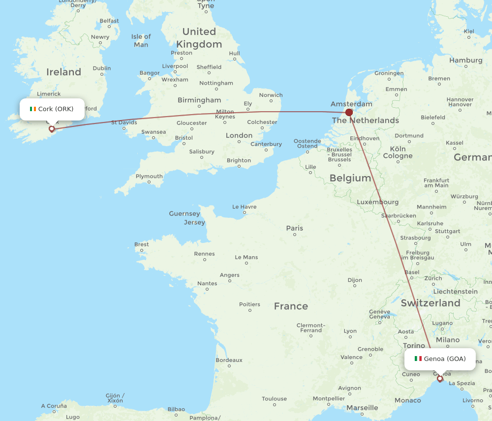 GOA-ORK flight routes