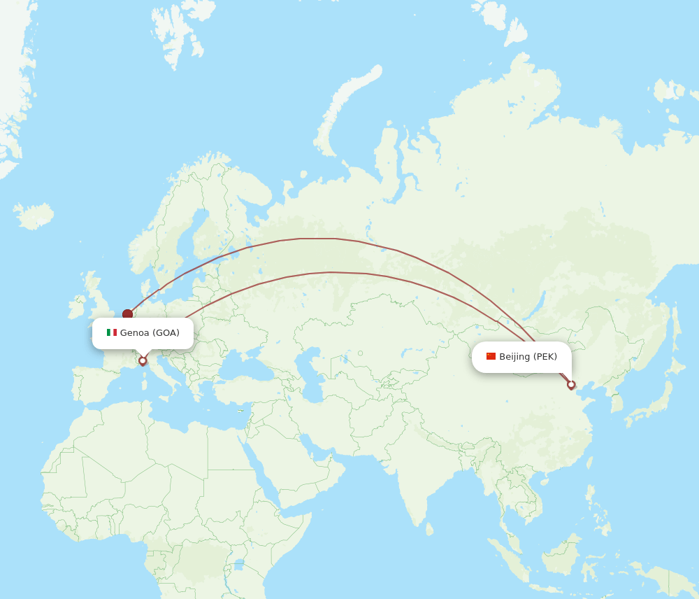Beijing - Genoa route map and flight paths