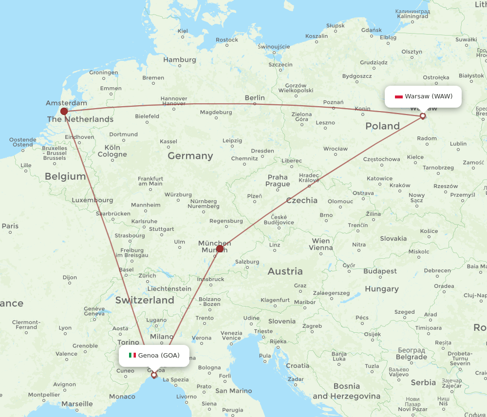 GOA to WAW flights and routes map