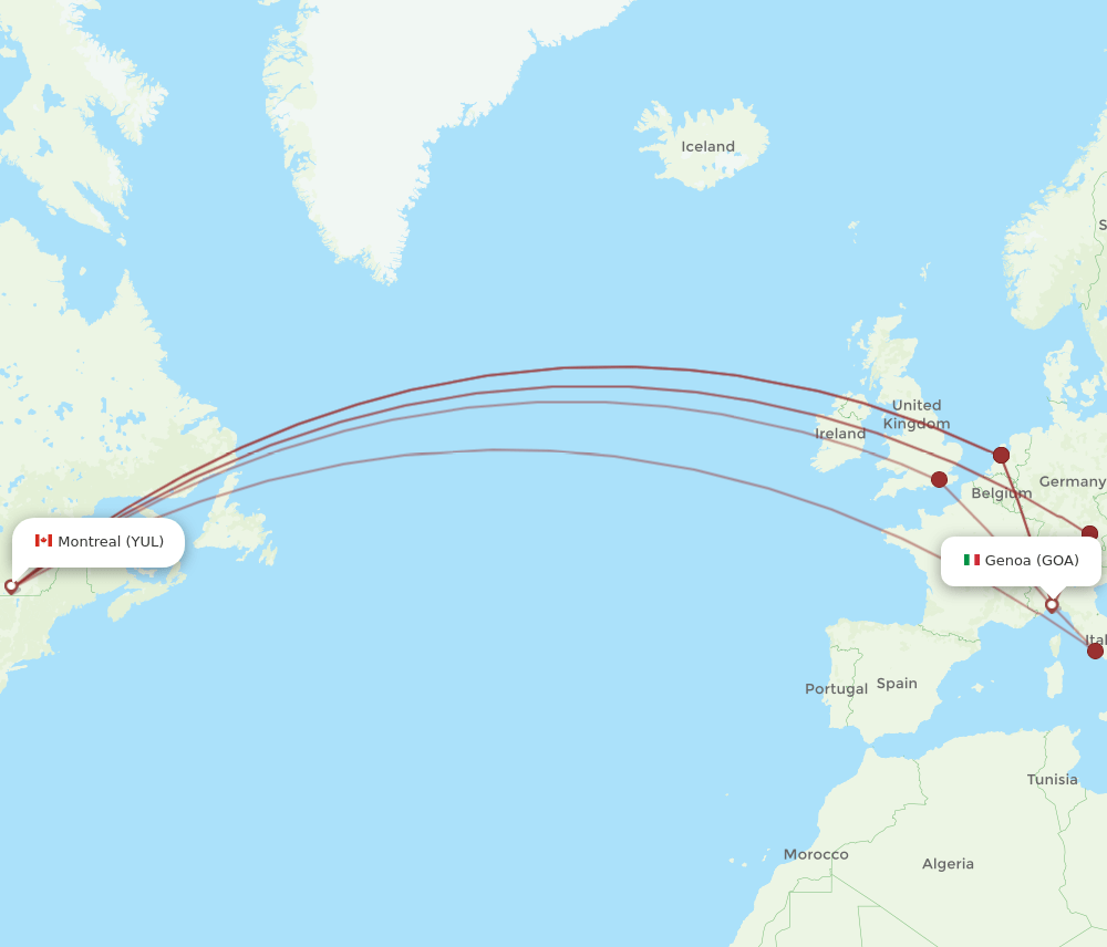 GOA-YUL flight routes