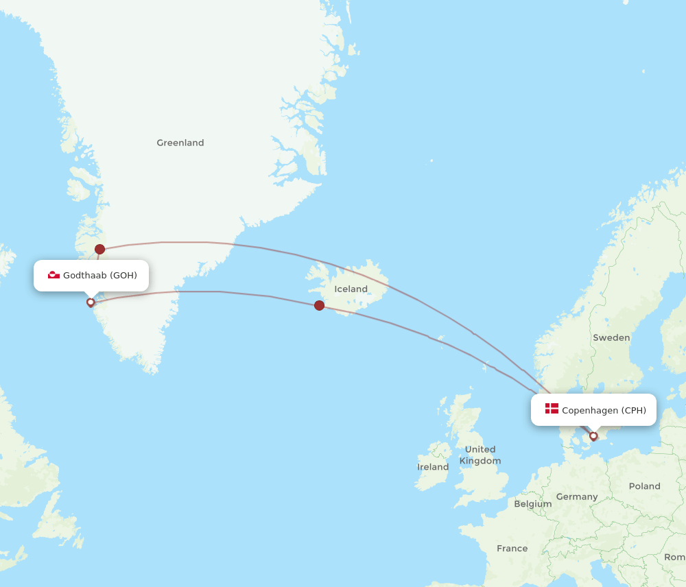GOH-CPH flight routes