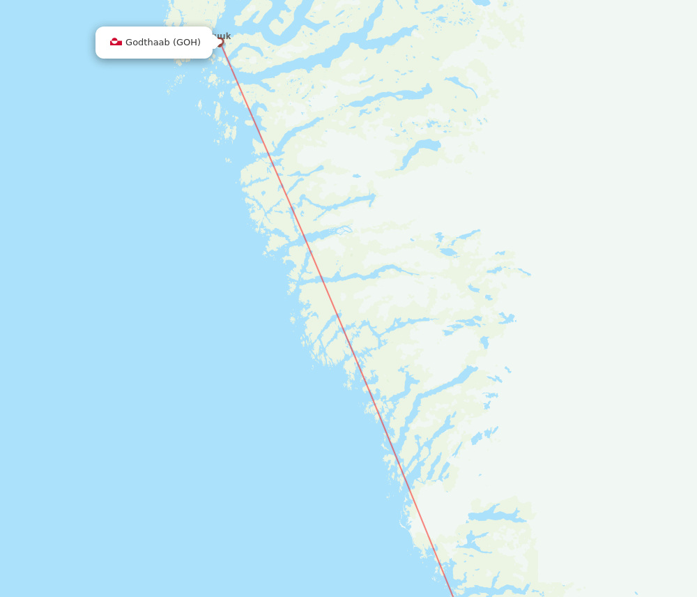 Nuuk - Paamiut route map and flight paths