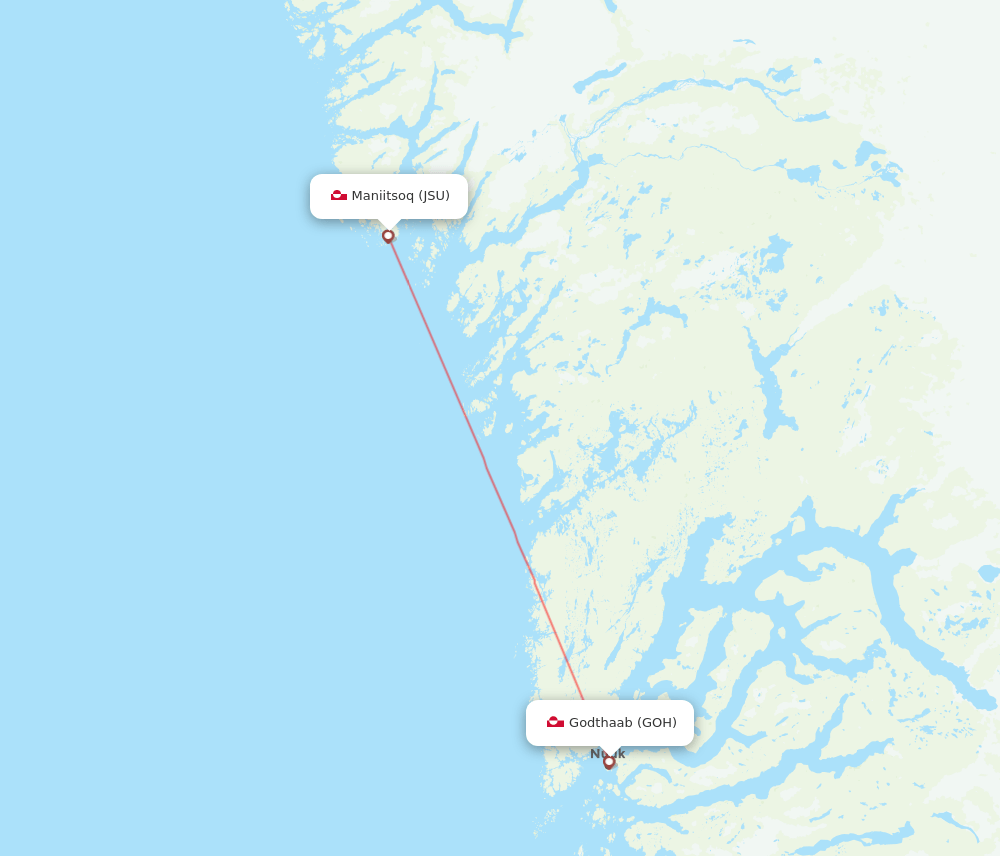 Nuuk - Maniitsoq route map and flight paths