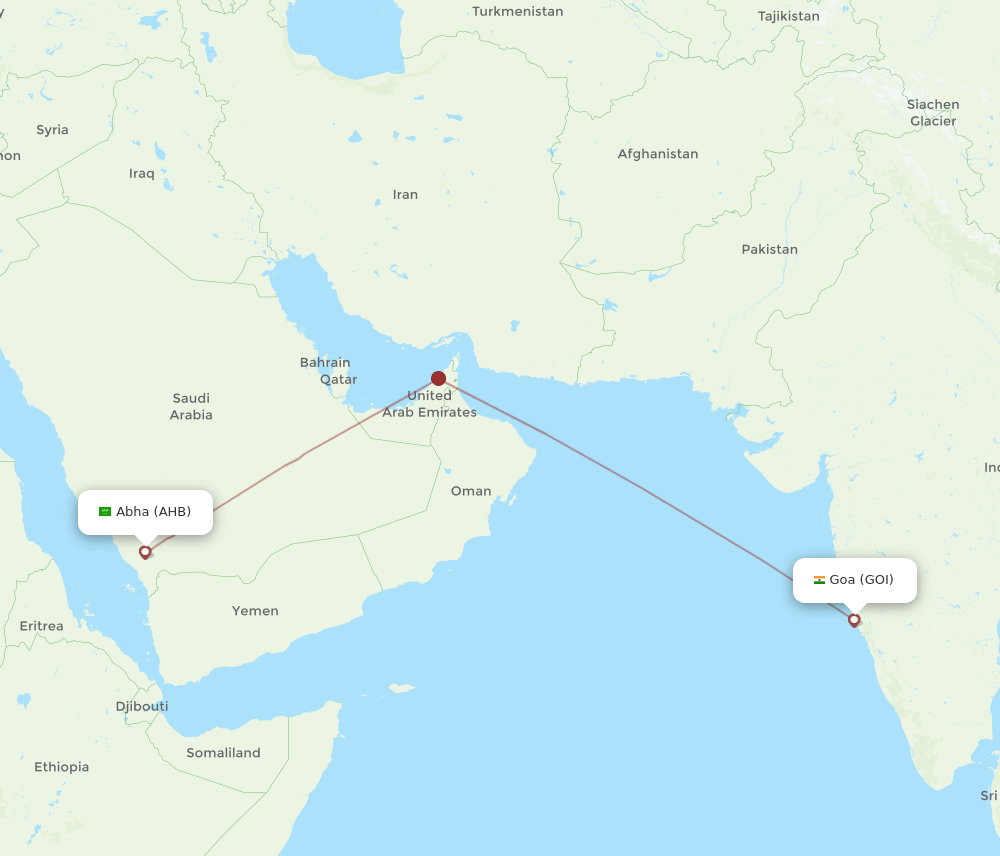 Goa - Abha route map and flight paths