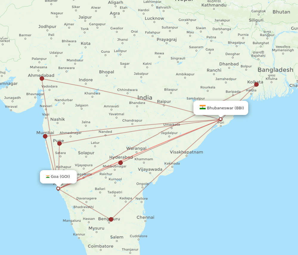 GOI-BBI flight routes