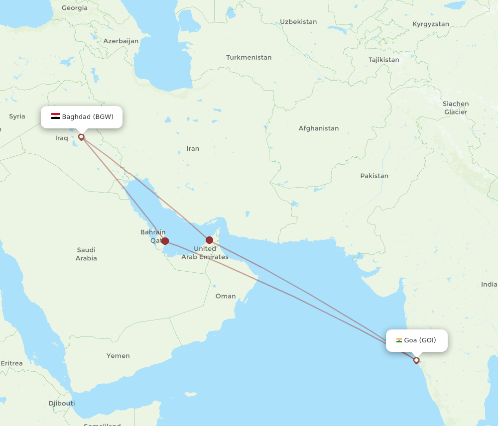 GOI to BGW flights and routes map