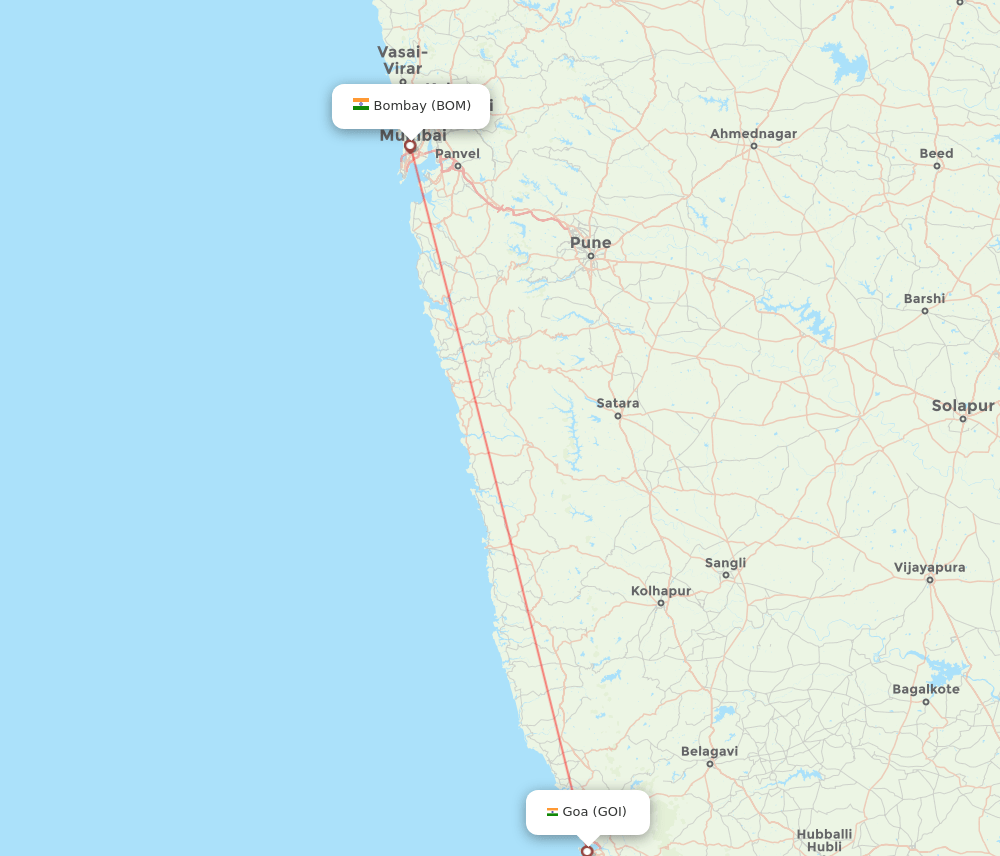 Goa - Mumbai route map and flight paths