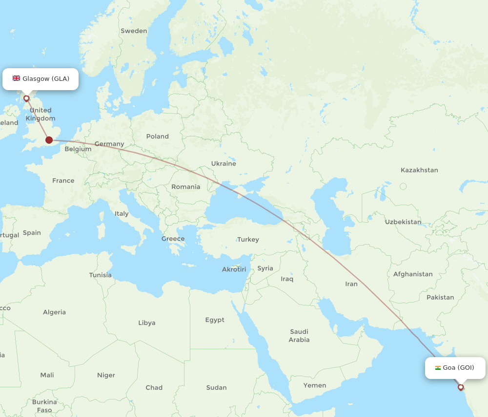 GOI-GLA flight routes