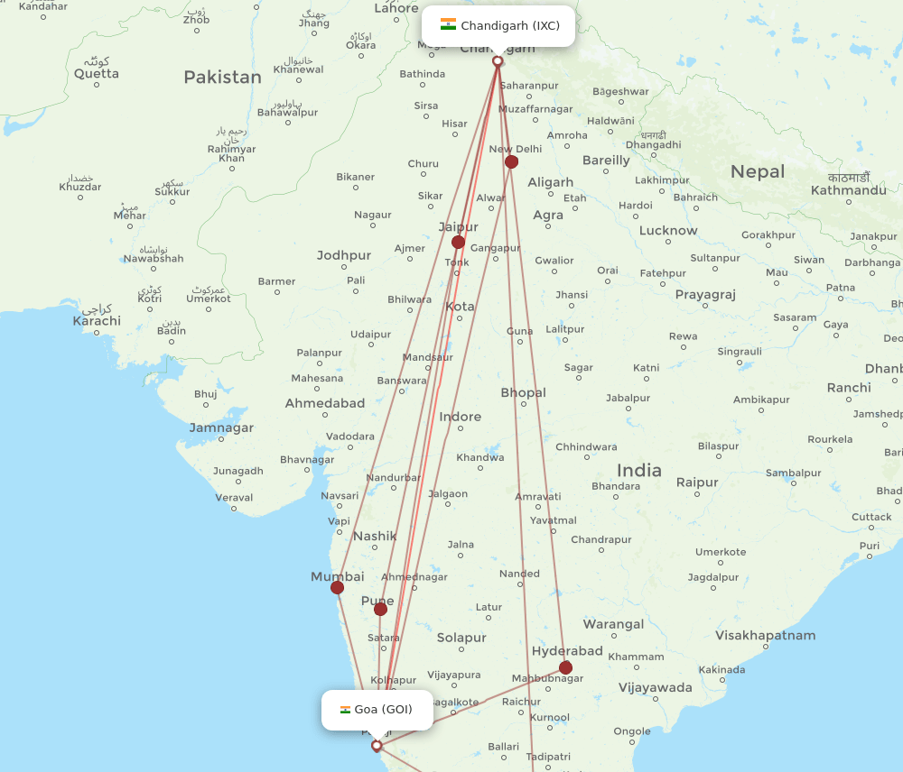 GOI-IXC flight routes