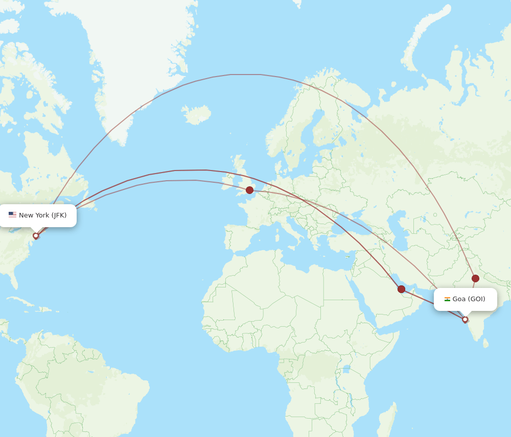 GOI-JFK flight routes
