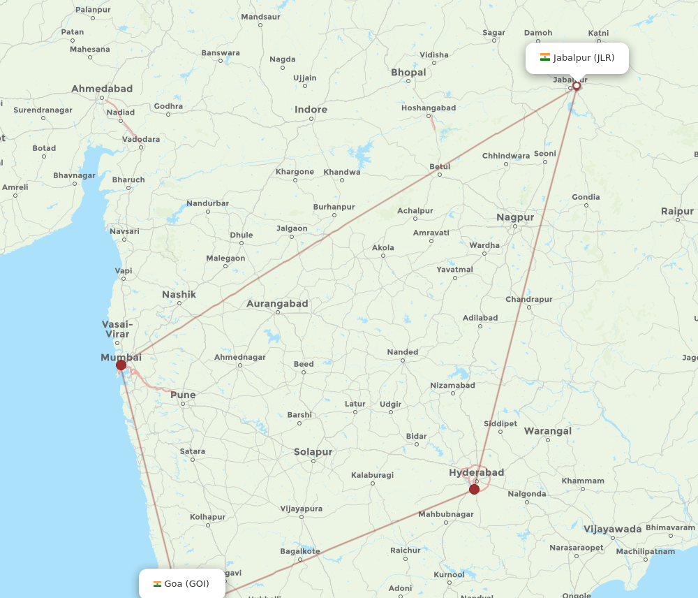 GOI to JLR flights and routes map